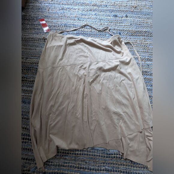 Vtg 70s Faux Suede Handkerchief Skirt Tan 3X Beaded Tie Front Asymmetrical Retro - Picture 7 of 7